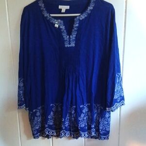 Charter Club Blue Embellished 3/4 Sleeve Tunic